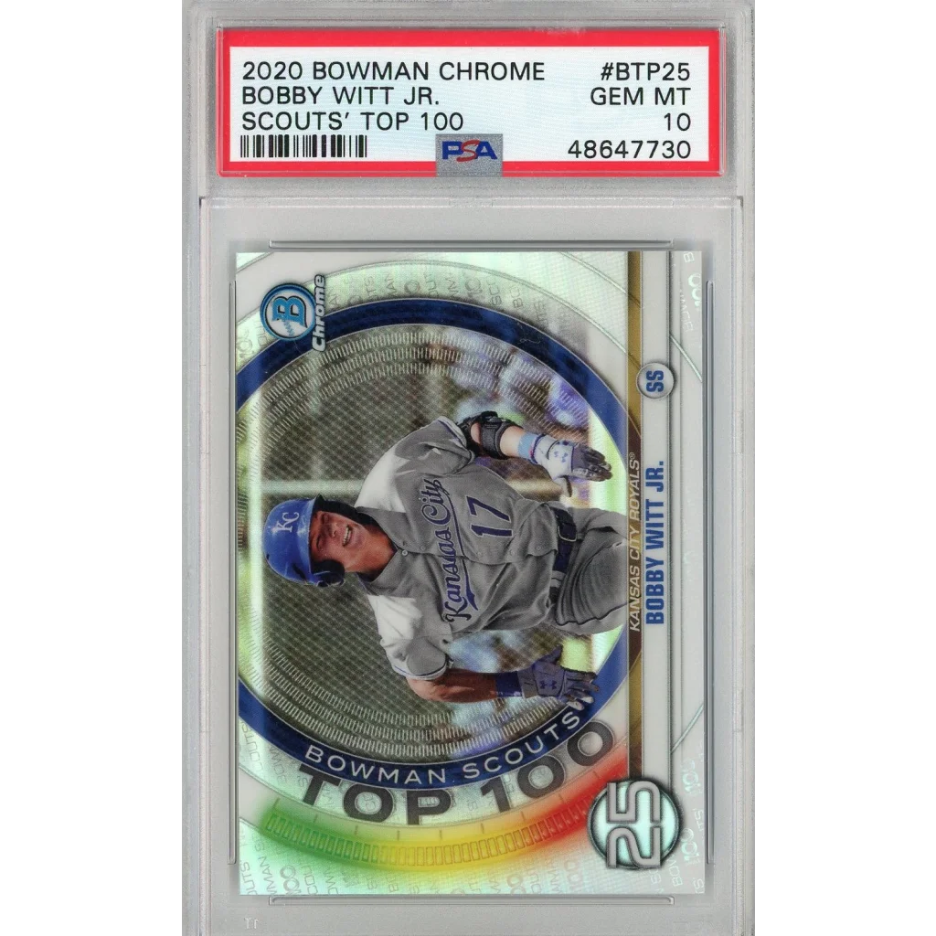Graded PSA 10 2020 Bowman Chrome Bobby Witt Jr Rookie RC #BTP25