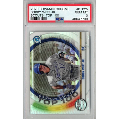 Graded PSA 10 2020 Bowman Chrome Bobby Witt Jr Rookie RC #BTP25