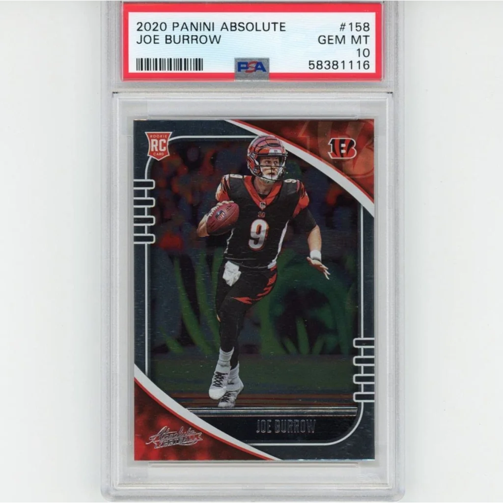 Graded 2020 panini absolute joe burrow #158 rookie football card with psa 10 gem mint grade