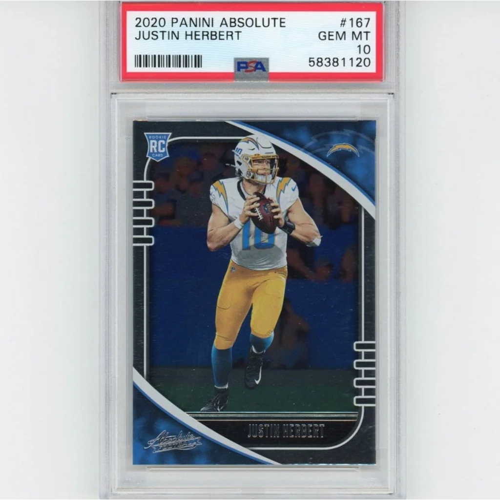 Graded PSA 10 Gem Mint 2020 Panini Absolute Justin Herbert #167 Rookie Card