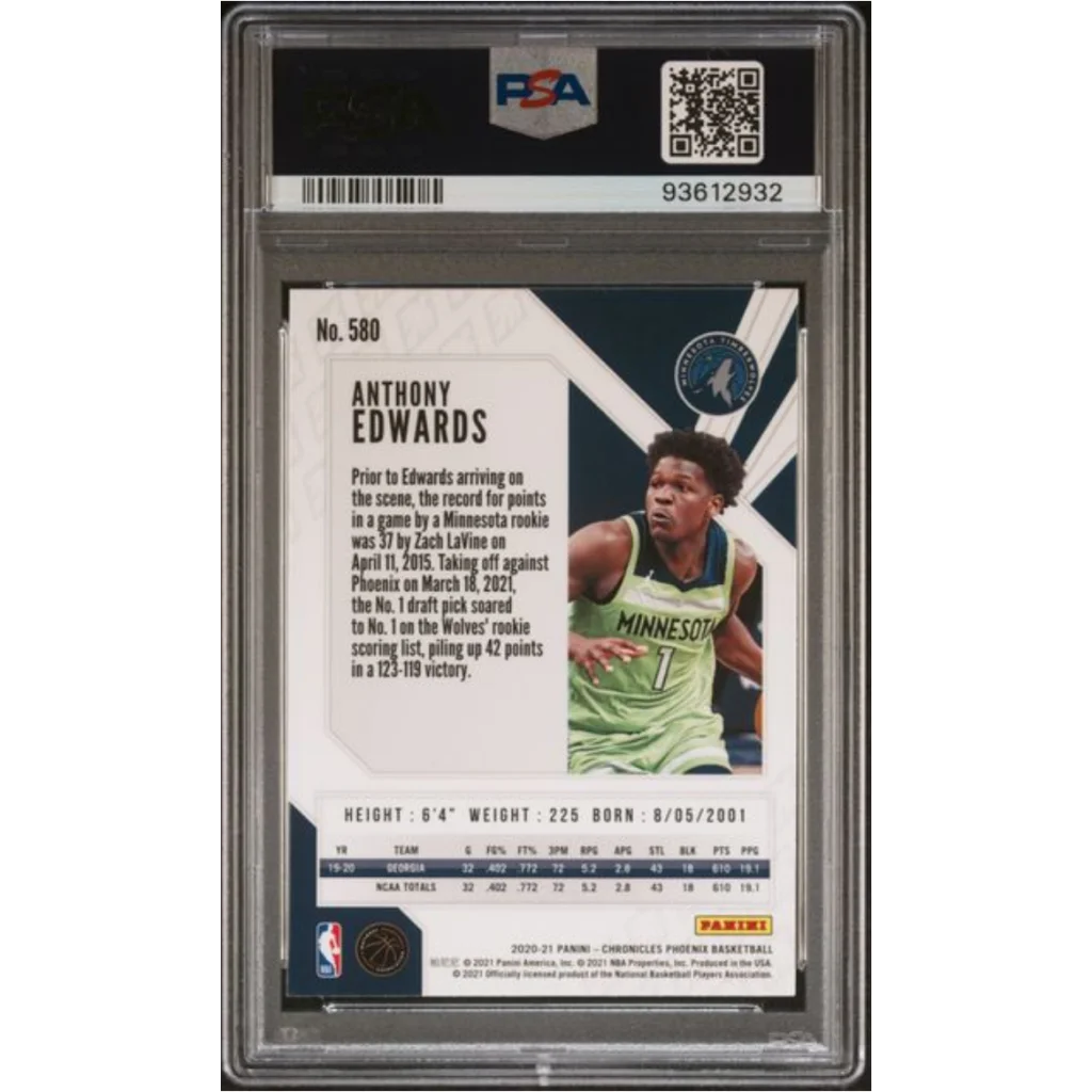 Graded 2020 Panini Chronicles Anthony Edwards #580 Rookie RC Basketball Card PSA 10 Gem Mint | PSA 10 Gem Mint Graded Rookie Card | vintageantiquesgifts.com