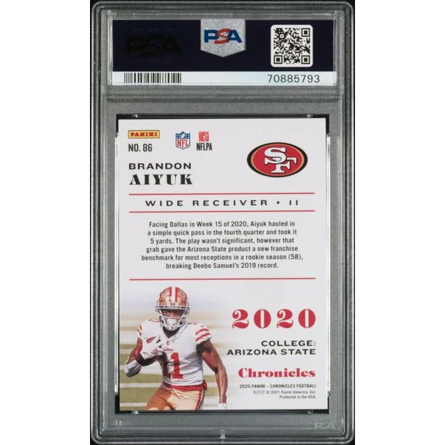 Graded PSA 10 2020 Panini Chronicles Brandon Aiyuk #86 Rookie RC Card