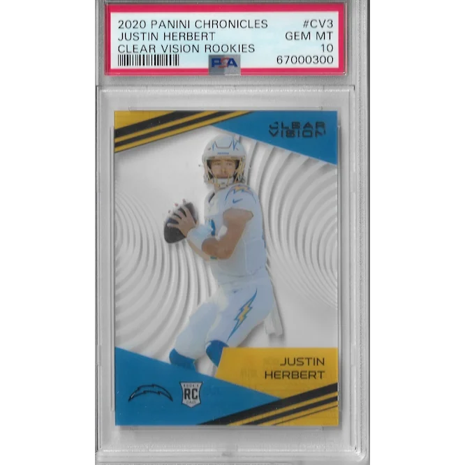 Graded 2020 Panini Chronicles Clear Vision Justin Herbert #CV3 Rookie RC Football Card PSA 10 Gem Mint | Hall of Fame Sports Memorabilia | vintageantiquesgifts.com