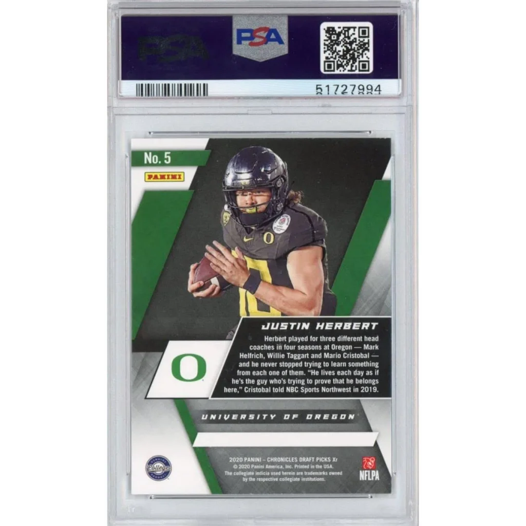 PSA graded Justin Herbert rookie football card looking awesome for collectors