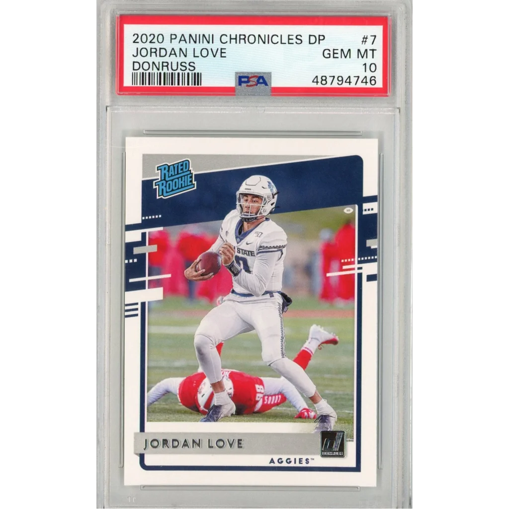 Graded 2020 Panini Chronicles DP Jordan Love #7 Donruss Rookie RC Football Card PSA 10 Gem Mint | Hall of Fame Sports Memorabilia | vintageantiquesgifts.com