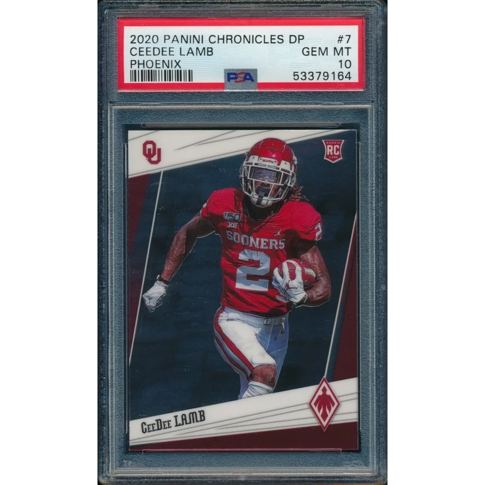 PSA graded CeeDee Lamb football trading card on display