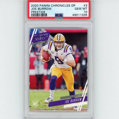Graded 2020 Panini Chronicles Draft Picks Joe Burrow #3 Prestige Rookie RC Football Card PSA 10 Gem Mint | Hall of Fame Sports Memorabilia | vintageantiquesgifts.com