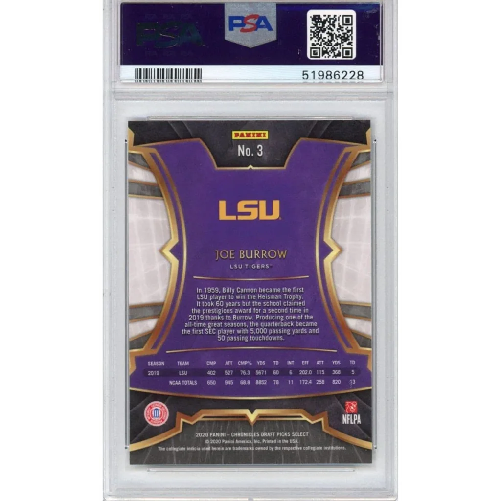 Graded Joe Burrow LSU football sports card from Panini Chronicles Draft Picks series