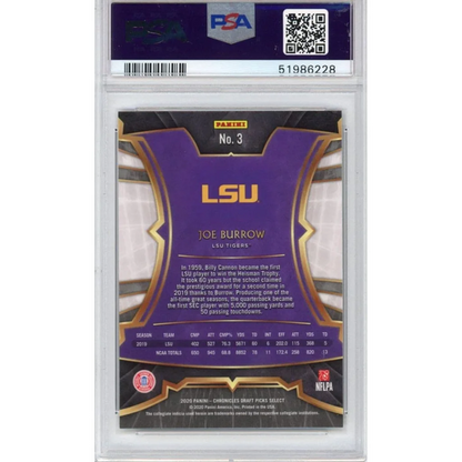 Graded Joe Burrow LSU football sports card from Panini Chronicles Draft Picks series