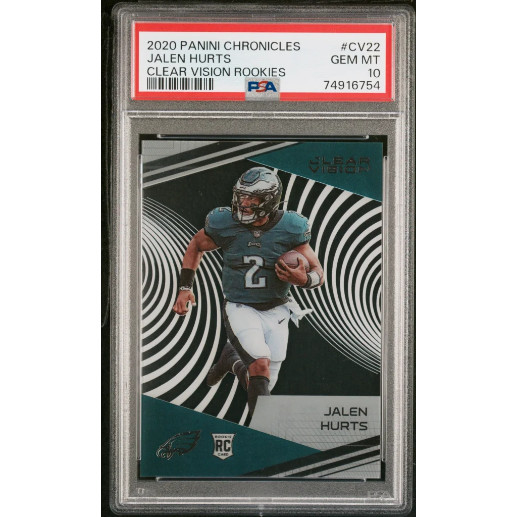Graded 2020 Panini Chronicles Jalen Hurts #CV22 Clear Vision Rookies Rookie RC Football Card PSA 10 Gem Mint