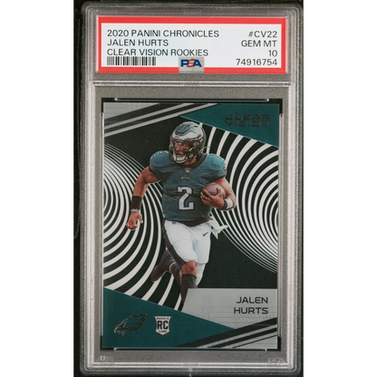 Graded 2020 Panini Chronicles Jalen Hurts #CV22 Clear Vision Rookies Rookie RC Football Card PSA 10 Gem Mint