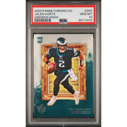 Graded 2020 Panini Chronicles Jalen Hurts #GK5 Gridiron Kings Rookie RC Football Card PSA 10 Gem Mint | Hall of Fame Sports Memorabilia | vintageantiquesgifts.com