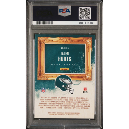 Graded 2020 Panini Chronicles Jalen Hurts #GK5 Gridiron Kings Rookie RC Football Card PSA 10 Gem Mint | PSA 10 Gem Mint Graded Rookie Card | vintageantiquesgifts.com