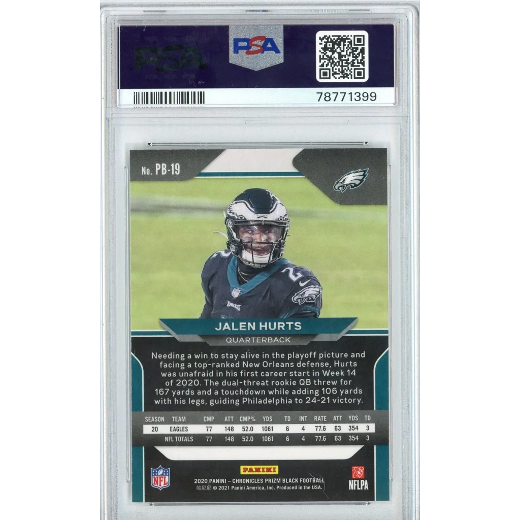 Graded PSA 10 2020 Panini Chronicles Jalen Hurts Prizm Black Rookie Card