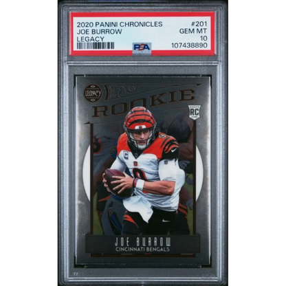 Graded 2020 Panini Chronicles Joe Burrow #201 Legacy Rookie RC Football Card PSA 10 Gem Mint | Hall of Fame Sports Memorabilia | vintageantiquesgifts.com