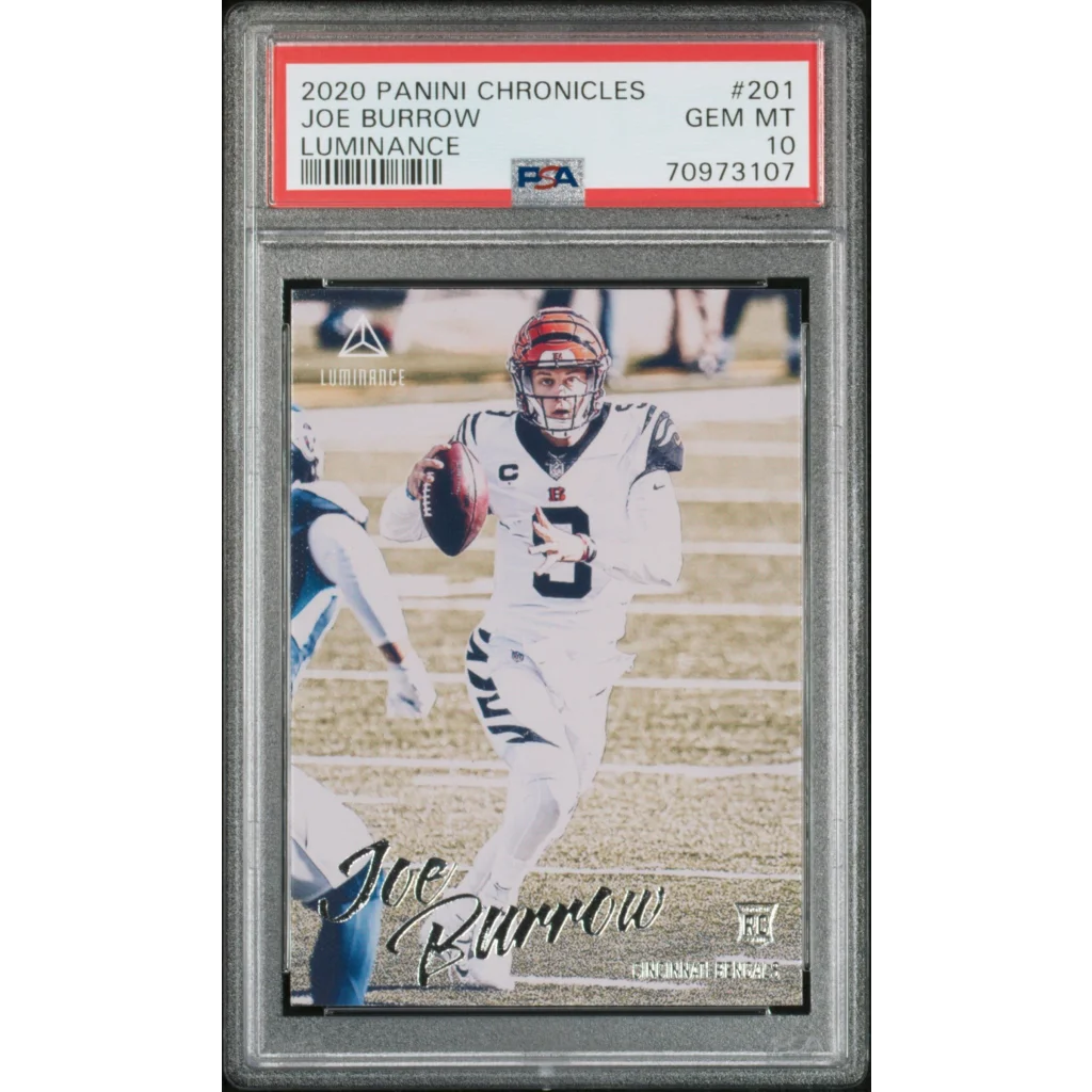Graded 2020 Panini Chronicles Joe Burrow #201 Luminance Rookie RC Football Card PSA 10 Gem Mint