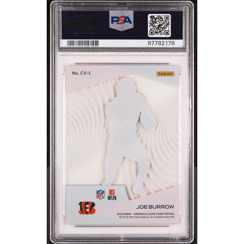 Graded 2020 Panini Chronicles Joe Burrow #CV1 Clear Vision Rookies Rookie RC Football Card PSA 10 Gem Mint | PSA 10 Gem Mint Graded Rookie Card | vintageantiquesgifts.com