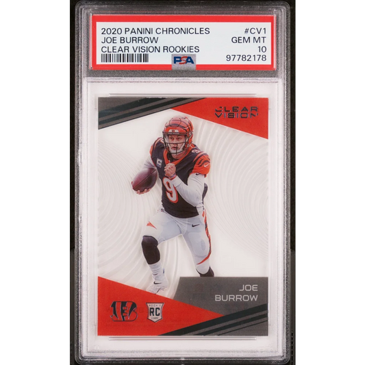 Graded 2020 Panini Chronicles Joe Burrow #CV1 Clear Vision Rookies Rookie RC Football Card PSA 10 Gem Mint | Hall of Fame Sports Memorabilia | vintageantiquesgifts.com
