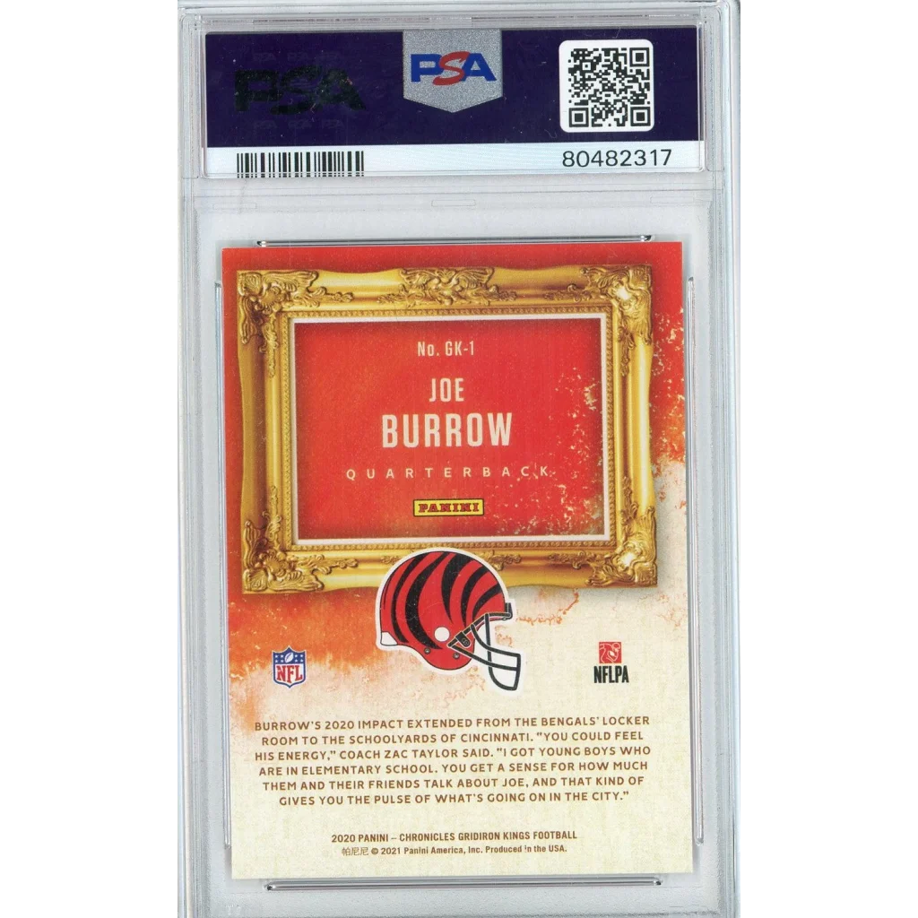 Graded 2020 Panini Chronicles Joe Burrow #GK1 Gridiron Kings Rookie RC Football Card PSA 10 Gem Mint | PSA 10 Gem Mint Graded Rookie Card | vintageantiquesgifts.com