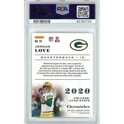 Graded Jordan Love 2020 Panini Chronicles rookie football card in PSA case