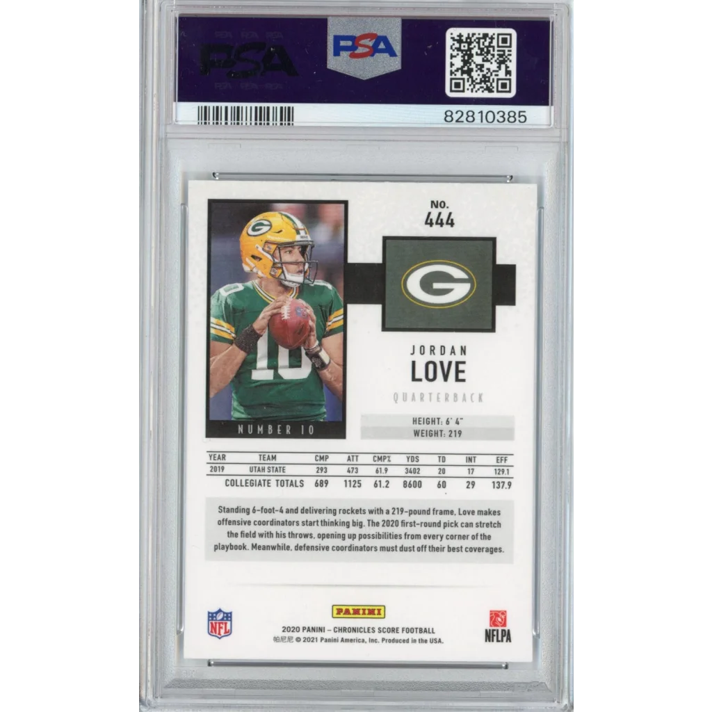 Graded 2020 Panini Chronicles Jordan Love #444 Score Rookie RC Football Card PSA 10 Gem Mint | PSA 10 Gem Mint Graded Rookie Card | vintageantiquesgifts.com