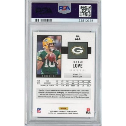 Graded 2020 Panini Chronicles Jordan Love #444 Score Rookie RC Football Card PSA 10 Gem Mint | PSA 10 Gem Mint Graded Rookie Card | vintageantiquesgifts.com