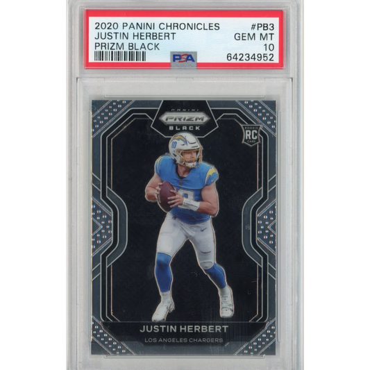 Graded 2020 Panini Chronicles Justin Herbert #PB3 Prizm Black Rookie RC Football Card PSA 10 Gem Mint | Hall of Fame Sports Memorabilia | vintageantiquesgifts.com
