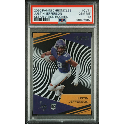 Graded 2020 Panini Chronicles Justin Jefferson #CV11 Clear Vision Rookies Rookie RC Football Card PSA 10 Gem Mint | Hall of Fame Sports Memorabilia | vintageantiquesgifts.com