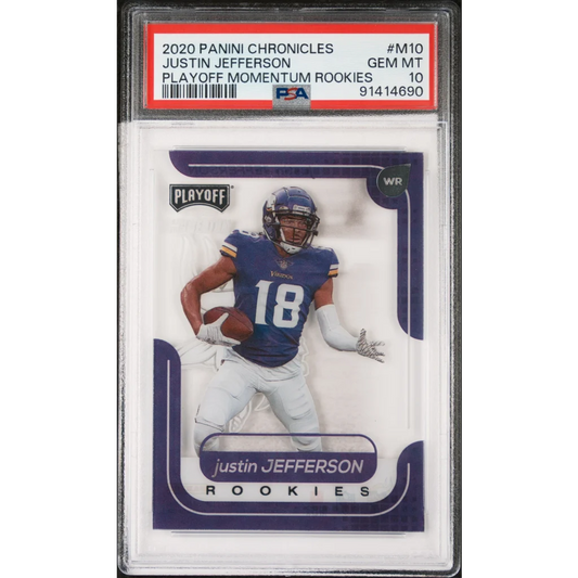 PSA 10 Justin Jefferson Rookie Card Playoff Momentum Chronicles 2020 football card