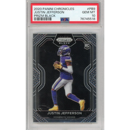 Graded 2020 Panini Chronicles Justin Jefferson #PB9 Prizm Black Rookie RC Football Card PSA 10 Gem Mint | Hall of Fame Sports Memorabilia | vintageantiquesgifts.com