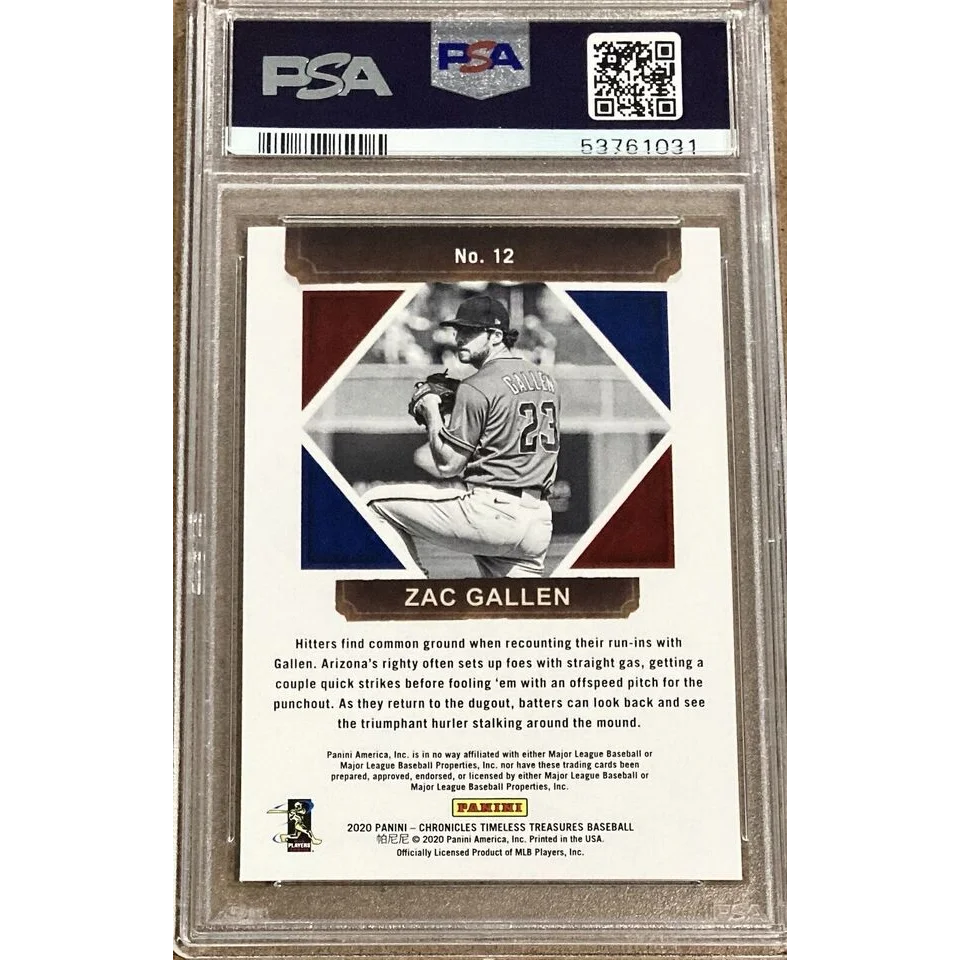 Graded PSA 10 Zac Gallen 2020 Panini Chronicles Timeless Treasures baseball card