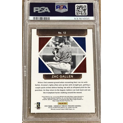 Graded PSA 10 Zac Gallen 2020 Panini Chronicles Timeless Treasures baseball card