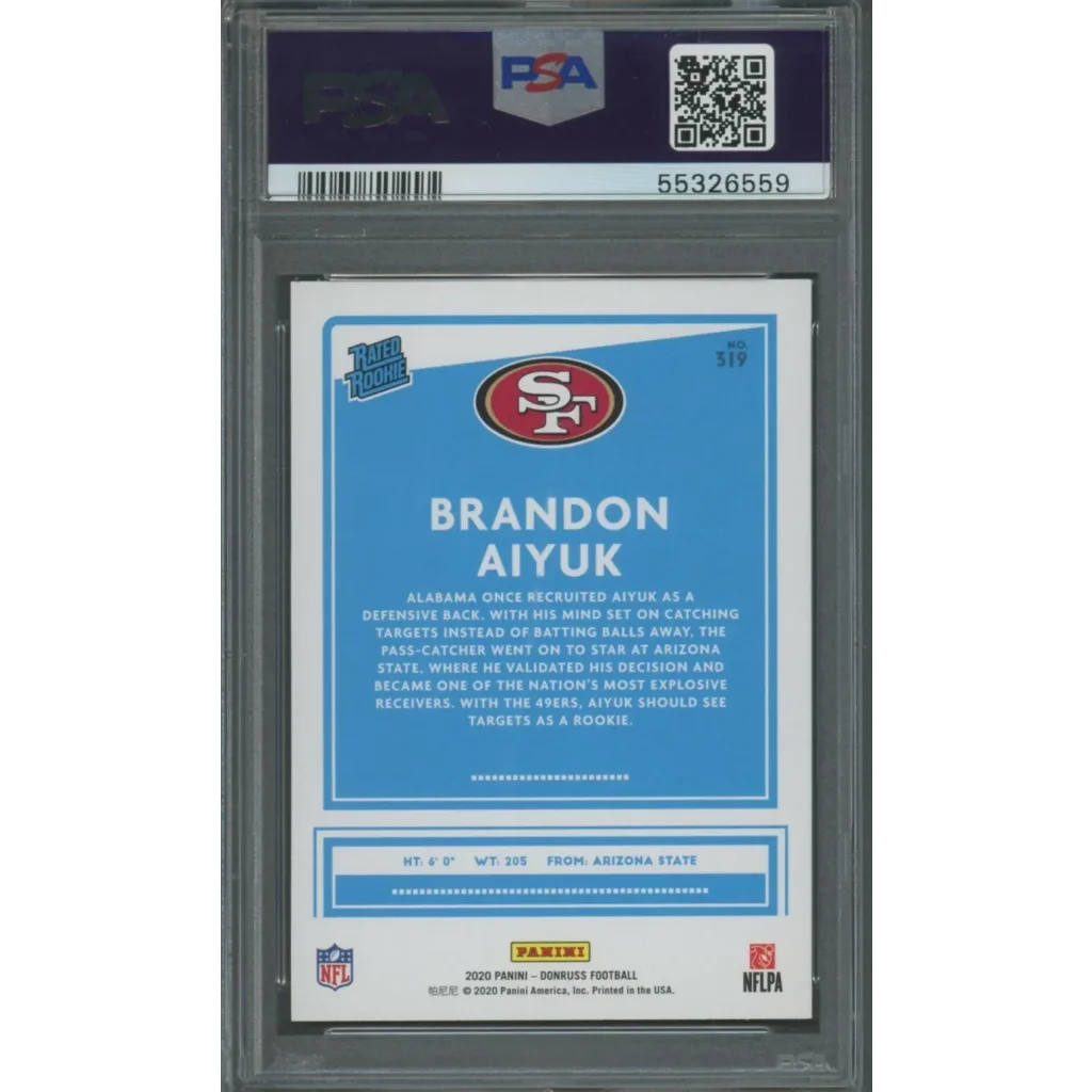 Graded 2020 Panini Donruss Brandon Aiyuk #319 Canvas Rookie RC Football Card PSA 10 Gem | PSA 10 Gem Mint Graded Rookie Card | vintageantiquesgifts.com