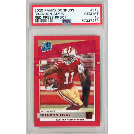 PSA 10 Brandon Aiyuk Red Press Proof 2020 Panini Donruss football card