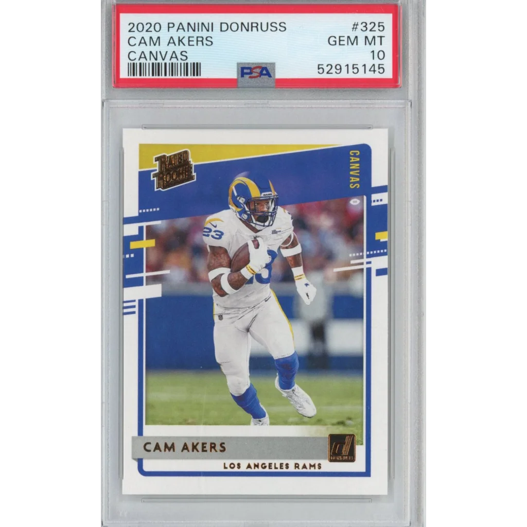 PSA graded Cam Akers 2020 Panini Donruss football card by professional sports authenticator