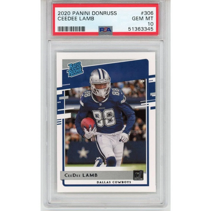 CeeDee Lamb 2020 Panini Donruss rookie card PSA GEM MT 10 by professional sports authenticator