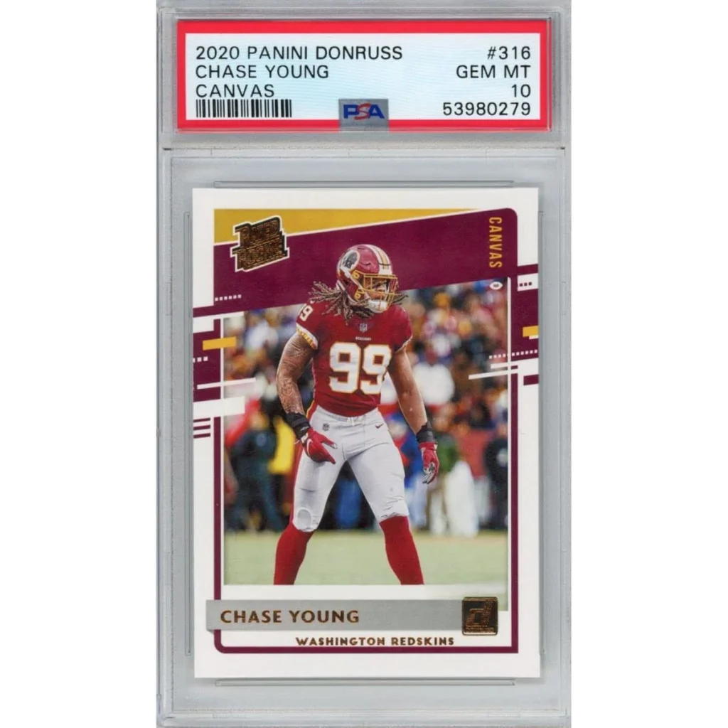 A graded Panini Donruss Chase Young Canvas football card in gem mint condition