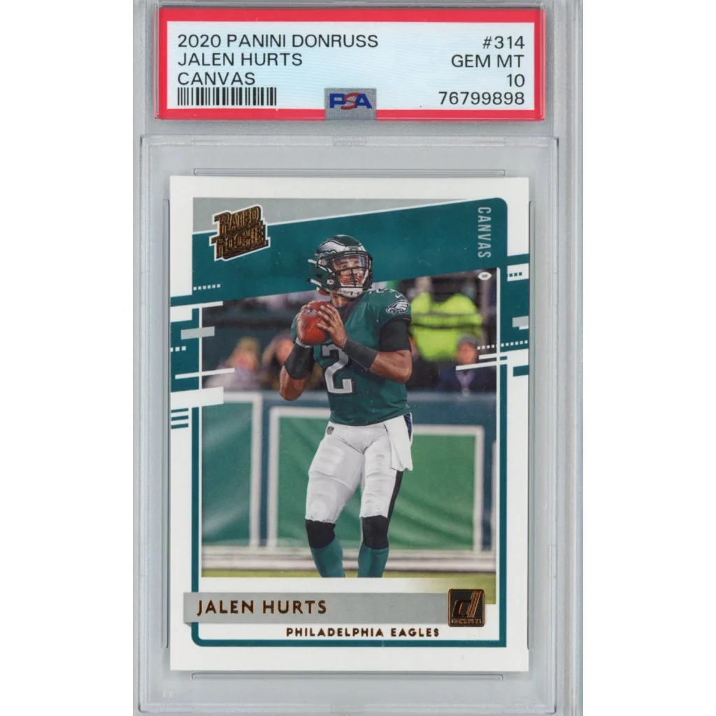 Graded PSA 10 Gem Mint 2020 Panini Donruss Jalen Hurts #314 Canvas Rookie Card