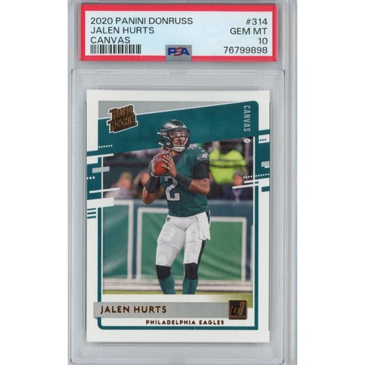Graded PSA 10 Gem Mint 2020 Panini Donruss Jalen Hurts #314 Canvas Rookie Card