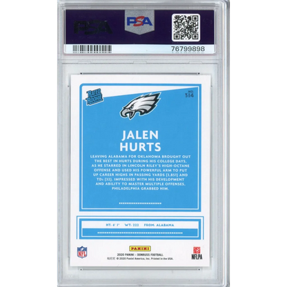 Graded PSA 10 2020 Panini Donruss Jalen Hurts #314 Canvas Rookie Card