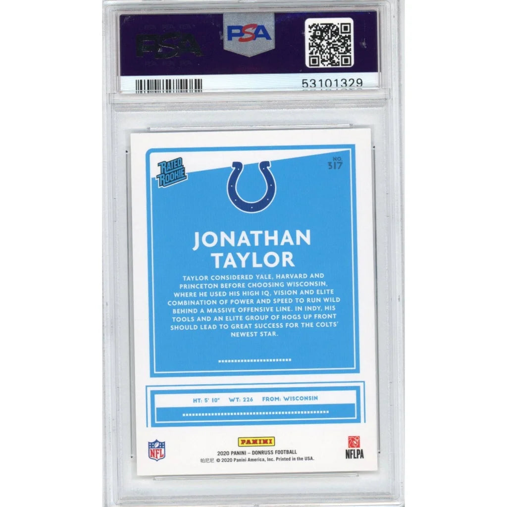 PSA graded Jonathan Taylor 2020 Panini Donruss rookie card by professional sports authenticator