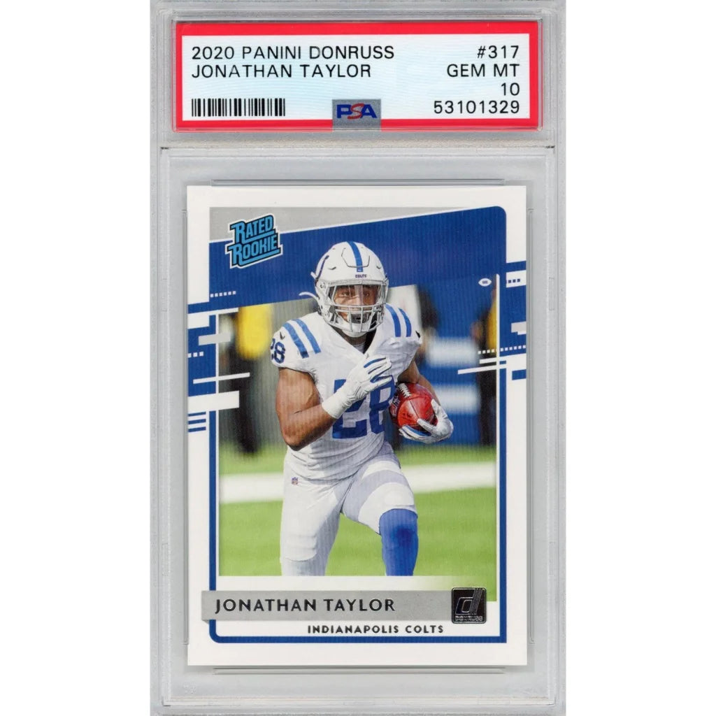 PSA graded Jonathan Taylor 2020 Panini Donruss rookie card by professional sports authenticator