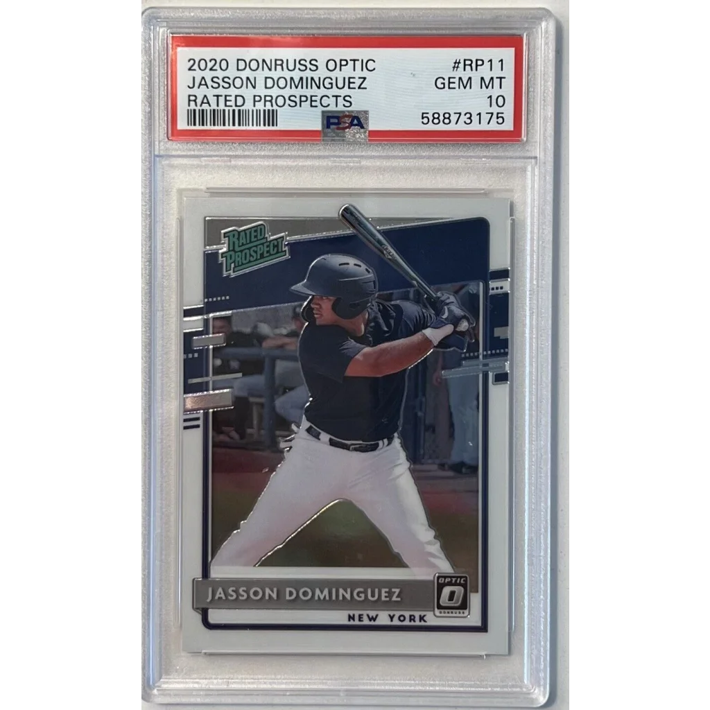 Graded Jasson Dominguez 2020 Donruss Optic Rated Prospects baseball card in Treasure product