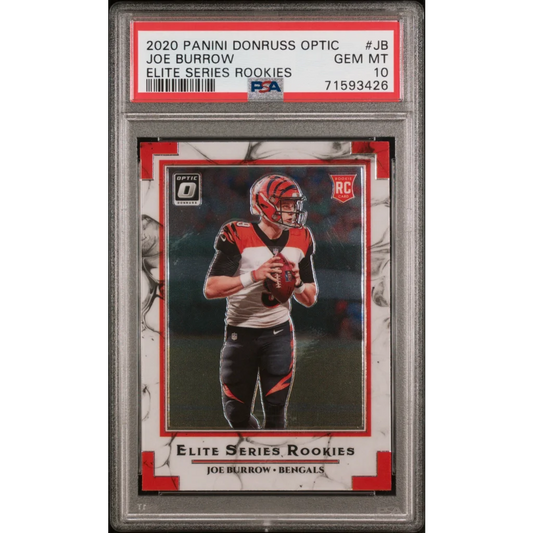Graded 2020 Panini Donruss Optic Joe Burrow #JB Elite Series Rookies Rookie RC Football Card PSA 10 Gem Mint | Hall of Fame Sports Memorabilia | vintageantiquesgifts.com
