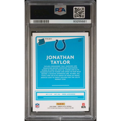 Graded 2020 Panini Donruss Optic Jonathan Taylor #167 Green Velocity Rookie RC Football Card PSA 10 Gem Mint | PSA 10 Gem Mint Graded Rookie Card | vintageantiquesgifts.com