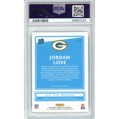 A graded Jordan Love rookie football card by Professional Sports Authenticator