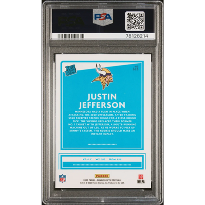 Graded 2020 Panini Donruss Optic Justin Jefferson #163 Rookie RC Football Card PSA 10 Gem Mint | PSA 10 Gem Mint Graded Rookie Card | vintageantiquesgifts.com