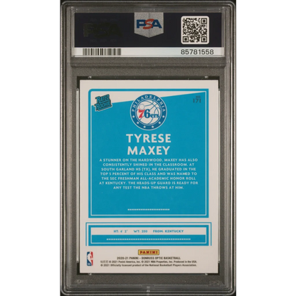 PSA graded Tyrese Maxey 2020 Donruss Optic rookie basketball card for sale