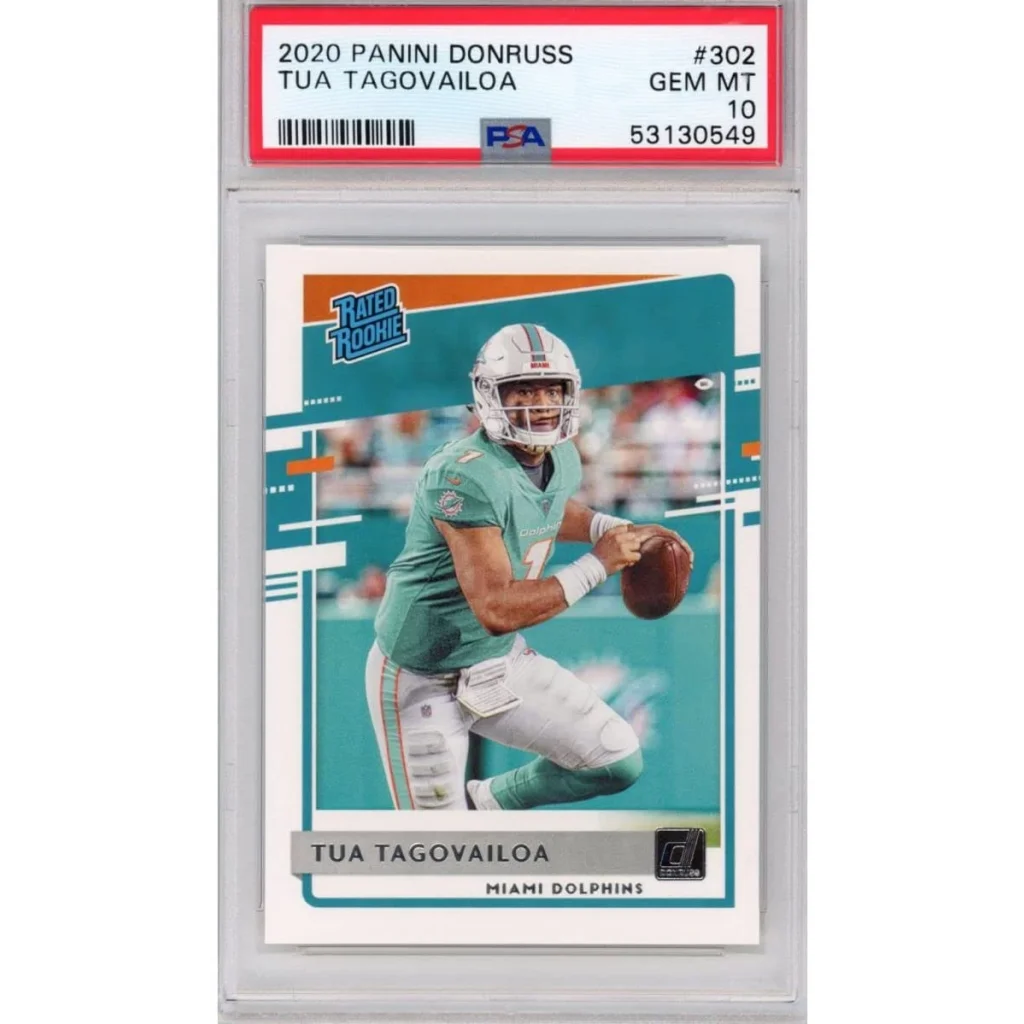 2020 Panini Donruss Tua Tagovailoa rookie card PSA GEM MT 10 display