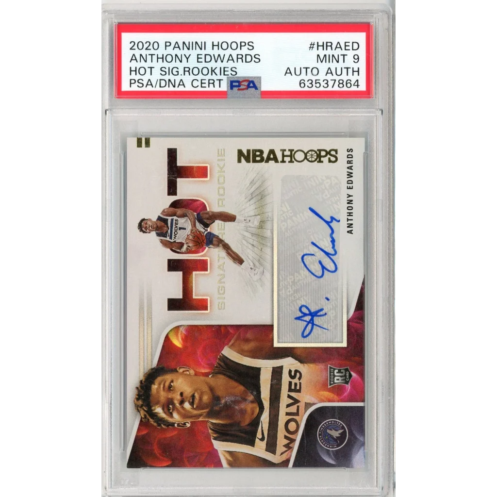 Graded 2020 Panini Hoops Anthony Edwards #HRAED Hot Signature Rookies Auto Rookie RC Basketball Card PSA 9 Mint